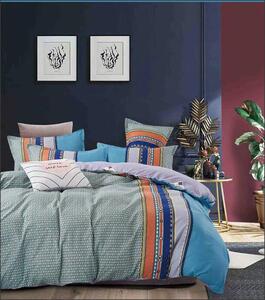 Lenjerie de pat pentru o persoana cu husa elastic pat si fata perna dreptunghiulara, Arianwen, bumbac mercerizat, multicolor