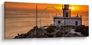 Tablou cu far în apus de soare (cu ceas) (90x30 cm)