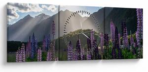 Tablou - scenariu cu flori de Lupin (cu ceas) (90x30 cm)