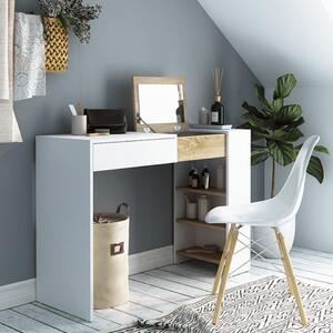 Măsuţă de toaletă, masă de scris, alb si stejar, 114 cm - TP238831
