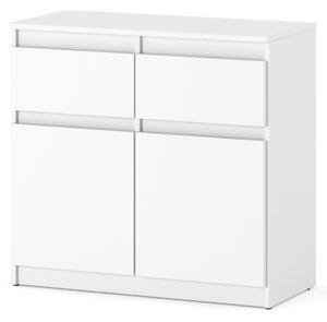 Comoda MERG 2D2S, Alb, 80x35x85 cm, cu 2 usi si 2 sertare