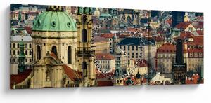 Tablou - Panorama din Praga (cu ceas) (90x30 cm)