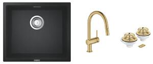 Set baterie bucătărie Grohe Minta 32321GN2, chiuvetă din granit Grohe K700 31653AP0, 40997GN0
