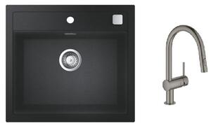 Set chiuvetă din granit Grohe K700 31651AP0, baterie bucătărie Grohe Minta 32321AL2, 40400AL0