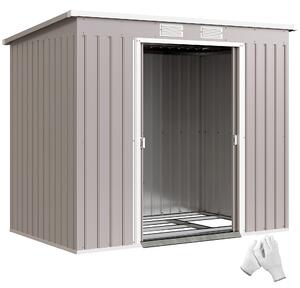 Outsunny Magazie Grădină pentru Unelte cu Acoperiș Înclinat, Metalică, Ușă Dublă și Fante de Ventilație, 213x130x172 cm | Aosom România