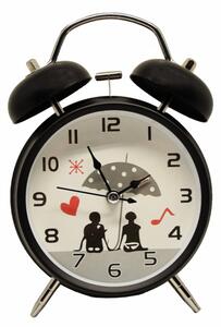 Ceas de masa desteptator Pufo Couple, metalic, 15 cm, negru