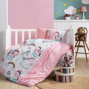 Lenjerie patut bebelusi flanel, cearceaf pilota 100x150cm, Cotton Box, Unicorn