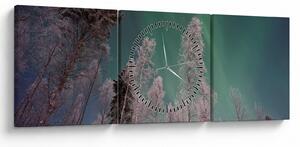 Tablou cu aurora borealis deasupra pomilor înghețați (cu ceas) (90x30 cm)