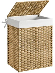 Coș de rufe din rattan țesut manual, pliabil, cu sac detașabil 90L, galben