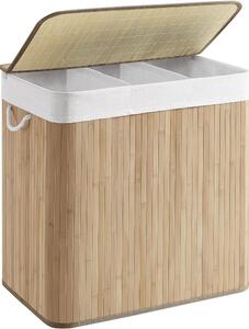 Coș de rufe din bambus 3 compartimente 3x50L