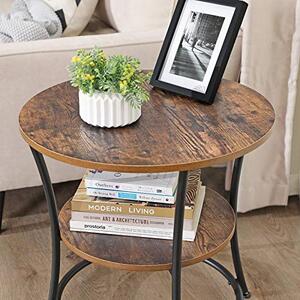 Măsuță depozitare rotundă cu raft, maro rustic 55x55x55cm