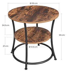Măsuță depozitare rotundă cu raft, maro rustic 55x55x55cm