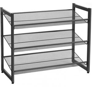Raft depozitare pantofi cu rafturi din plasă metalică cu 3 niveluri, negru 74x30x62cm