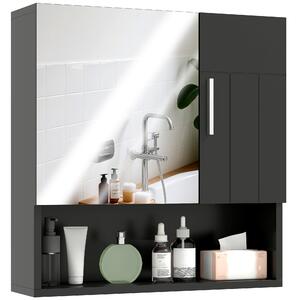 Kleankin Dulap cu Oglindă pentru Baie 2 Uși și Raft Deschis 54x15.2x55.3 cm Negru | Aosom Romania