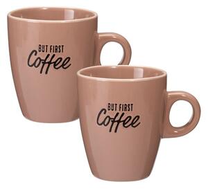 Set 2 căni Excellent Houseware, 220 ml, ceramică, „BUT FIRST Coffee”