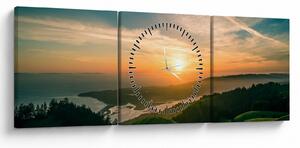 Tablou cu soarele răsărind deasupra mării (cu ceas) (90x30 cm)