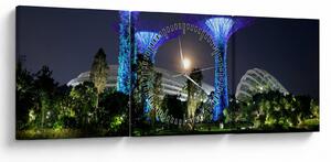 Tablou cu lună plină în grădinile din Singapur (cu ceas) (90x30 cm)