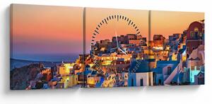Tablou - Santorini în amurg (cu ceas) (90x30 cm)