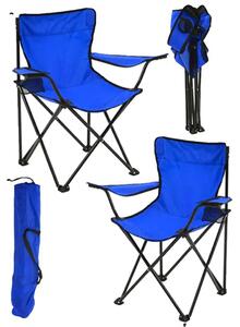 Set 2 Scaune Pliabile cu Cotiere și Suport, Pentru Camping sau Grădină,albastru