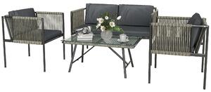 Outsunny Set de Exterior din Rattan 2 Fotolii, Canapea și Măsuță Gri | Aosom Romania