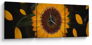 Tablou - Floarea soarelui și petale (cu ceas) (90x30 cm)