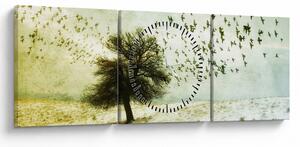Tablou - cu multe păsări pictate (cu ceas) (90x30 cm)