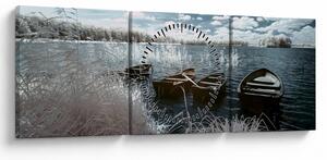 Tablou - Bărci de lemn pe lac (cu ceas) (90x30 cm)