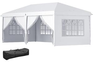 Outsunny Cort 6x3 m pliabil din otel si material Oxford, cort pentru gradina cu 6 pereti laterali, franghii si carlige, alb