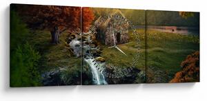 Tablou cu căbănuță în peisaj de poveste (cu ceas) (90x30 cm)