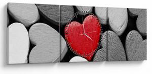 Tablou cu inimioare din lemn (cu ceas) (90x30 cm)