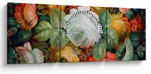 Tablou cu buchet pictat de flori (cu ceas) (90x30 cm)