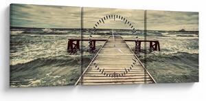 Tablou cu dig din lemn la mare (cu ceas) (90x30 cm)