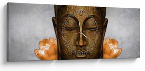 Tablou cu statuie cu detaliu a feței (cu ceas) (90x30 cm)