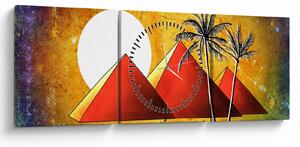Tablou cu piramidele egiptene pictate (cu ceas) (90x30 cm)