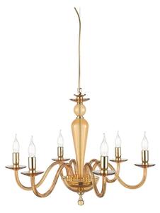 Ondaluce - Lustru suspendat pe cablu PAGANINI, 6xE14/10W/230V, diam. 70 cm, auriu/bej fumuriu