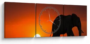 Tablou cu elefant în apus de soare (cu ceas) (90x30 cm)
