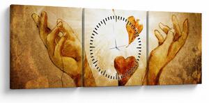 Tablou - pictura mâinilor pline de dragoste (cu ceas) (90x30 cm)
