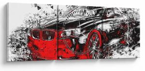 Tablou - Mașina pictată în acțiune (cu ceas) (90x30 cm)