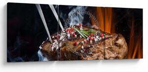 Tablou cu steac pe grill (cu ceas) (90x30 cm)