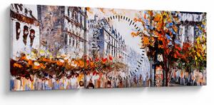 Tablou - Viața în oraș (cu ceas) (90x30 cm)