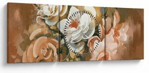 Tablou -Buchet de flori pictat (cu ceas) (90x30 cm)