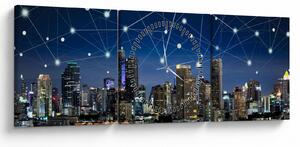 Tablou - Municipiul nocturn (cu ceas) (90x30 cm)