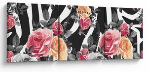 Tablou cu trandafiri înfloriți (cu ceas) (90x30 cm)