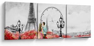 Tablou îndrăgostiții în Paris (cu ceas) (90x30 cm)
