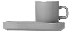 Set 2 cești cu farfurioară pentru espresso din ceramică Blomus Pilar, 50 ml, gri