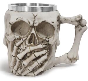 Halba de bere metalica Pufo Skull Don’t Speak in forma de craniu, 380 ml