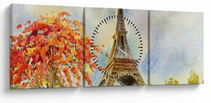 Tablou pictat cu turnul Eiffel (cu ceas) (90x30 cm)