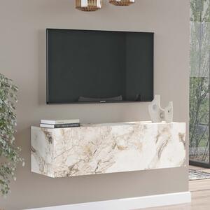 Comoda TV Serita, din melamina, finisaj marmura ivory, 100 x 31.5 x 29.6 cm