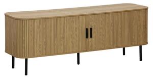Comoda TV Scandira din MDF, culoare naturala, cu picioare metalice negre, 150 x 45 x 57.5 cm