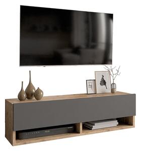 Comoda TV suspendata Rosca, cu raft, culoare antracit-stejar, 100 x 31.5 x 29 cm